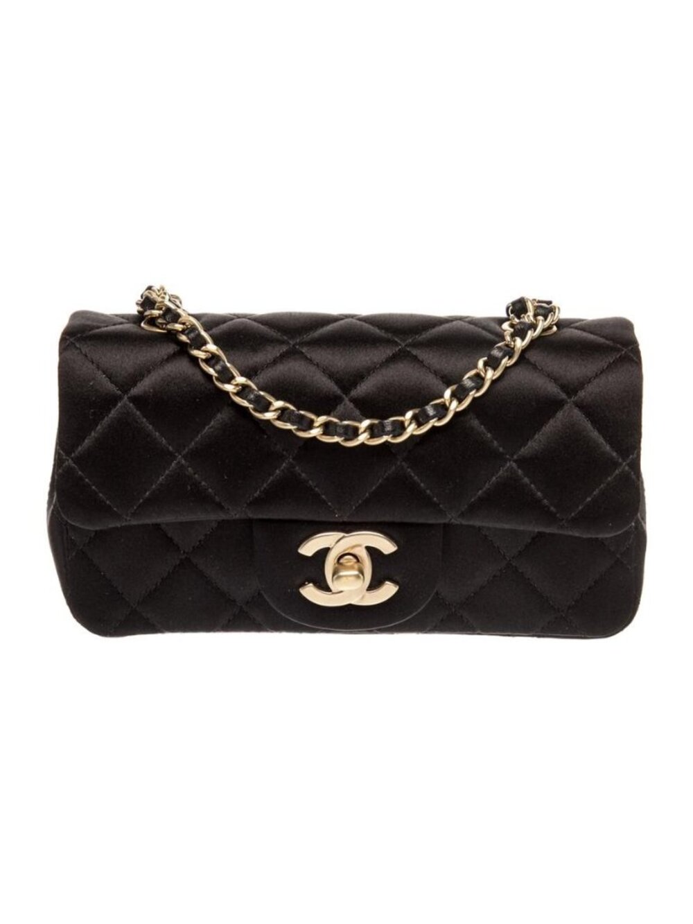 NWOT - Chanel Classic Extra Mini Flap Black Satin Gold Chain Bag